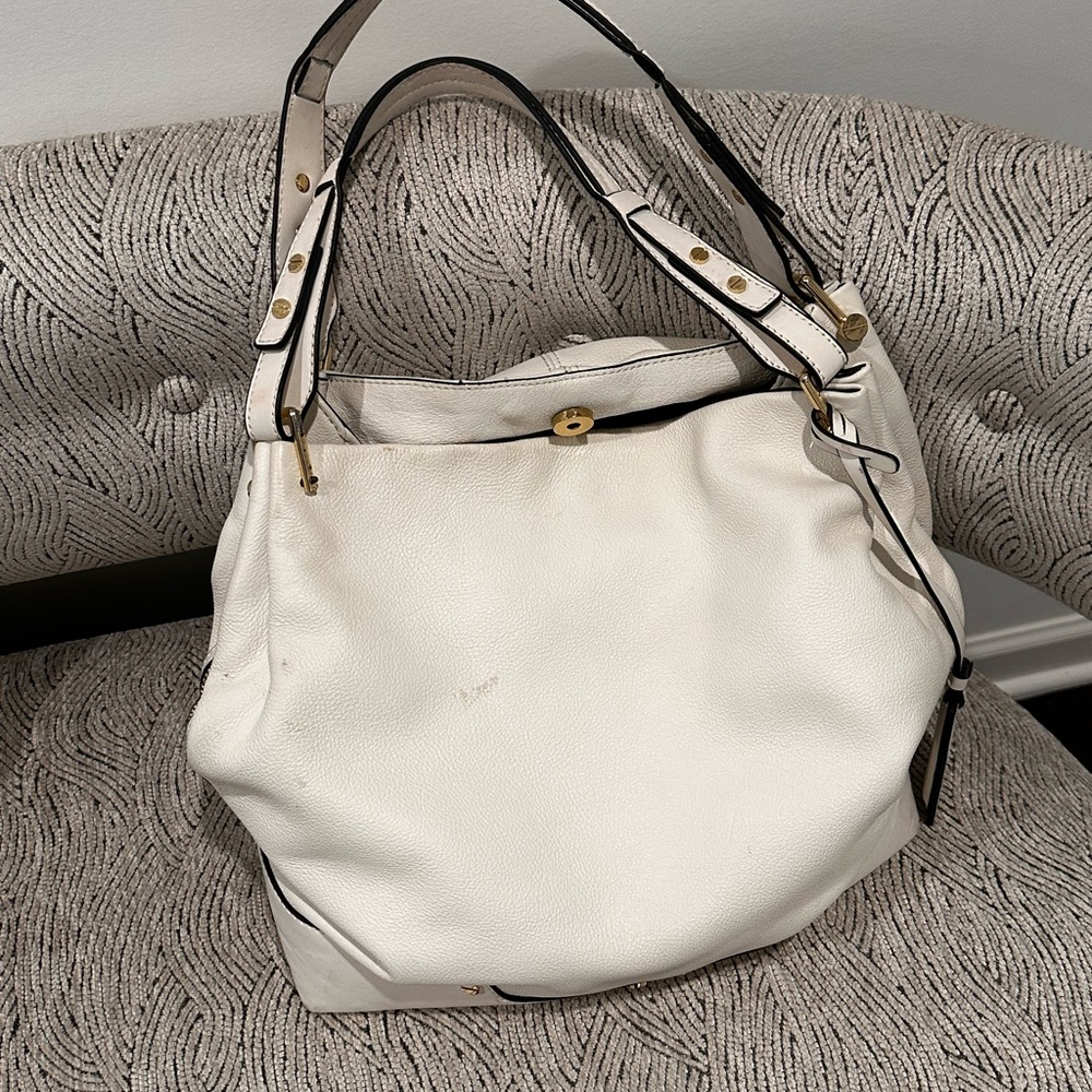 Elegant White Leather Tote Bag